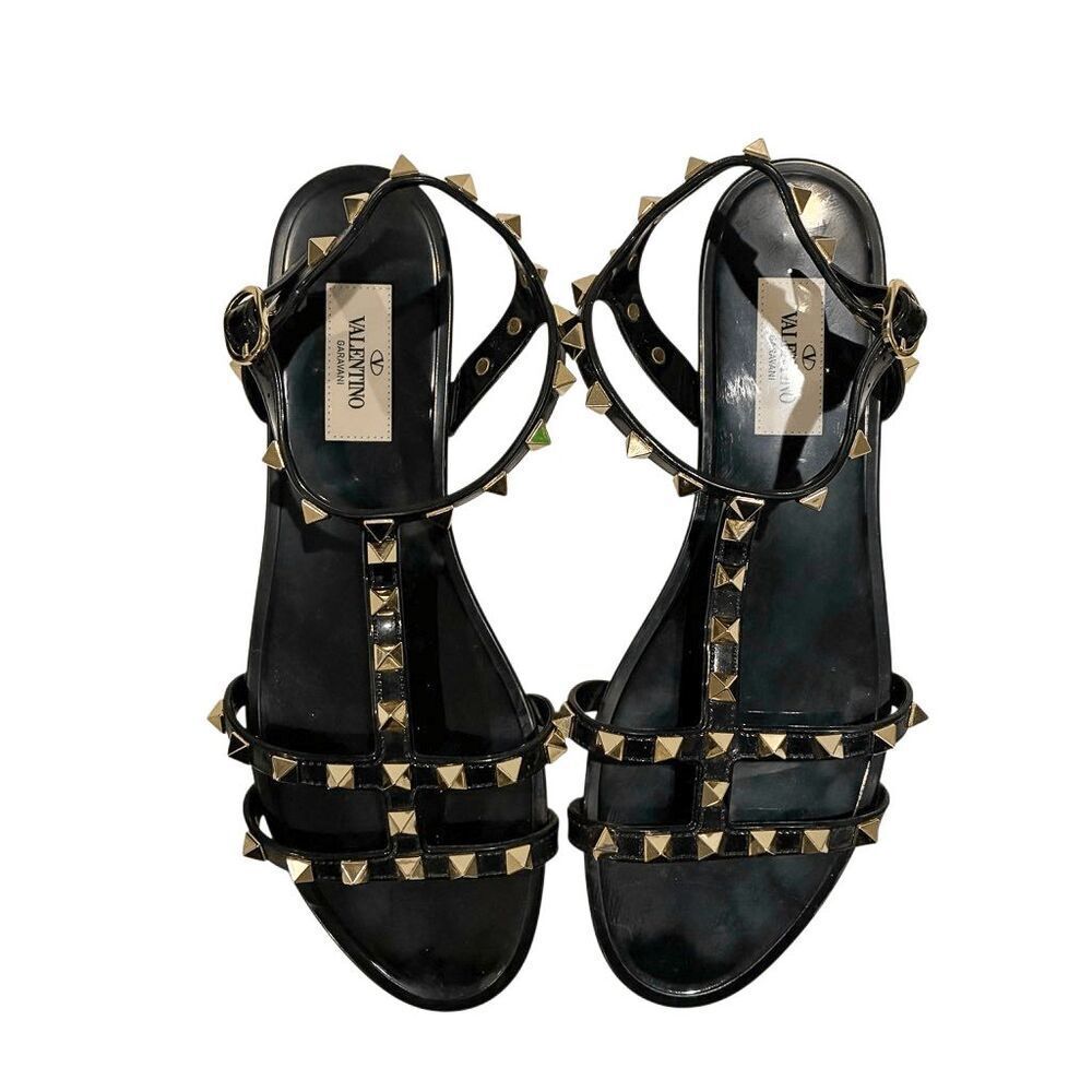 Valentino Garavani Rockstud Jelly Gladiator Sandals EU 38 Black PVC Studded Flat - Picture 3 of 10